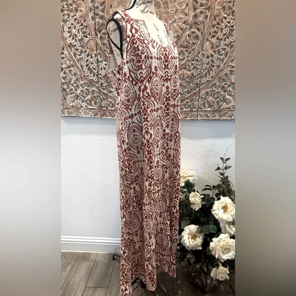 Ivy Street Bold Rust Color Medallion Print Oversized Maxi Boho Chic Dress - Picture 3 of 13